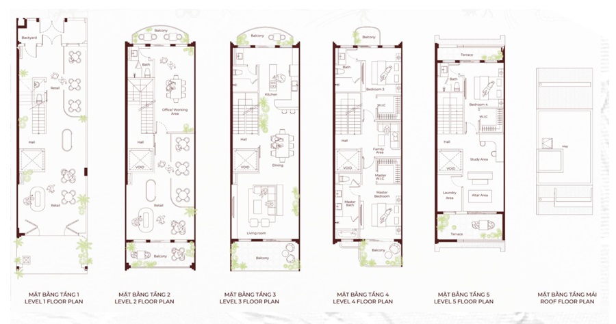 Mặt bằng thiết kế 61 căn mang phong cách 2 mặt tiền vườn riêng